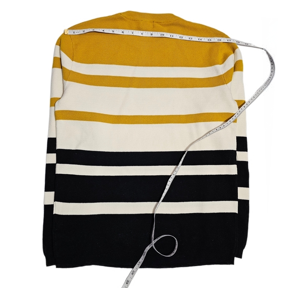 H&M Mens Jumper White Mustard Black Striped Knit Long Sleeve Crewneck - Picture 12 of 13